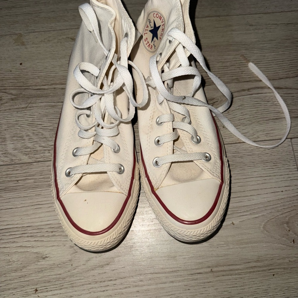 Converse Cream High-Tops with Red Trim